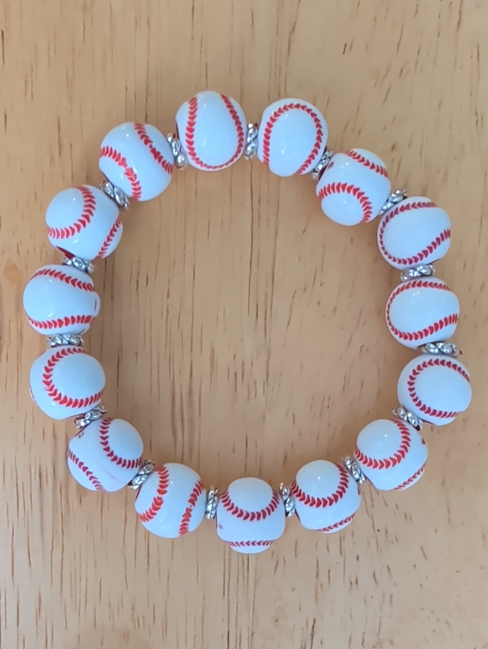 Baseball Bead Stretch Bracelet - White with Red Stitching  NWOT